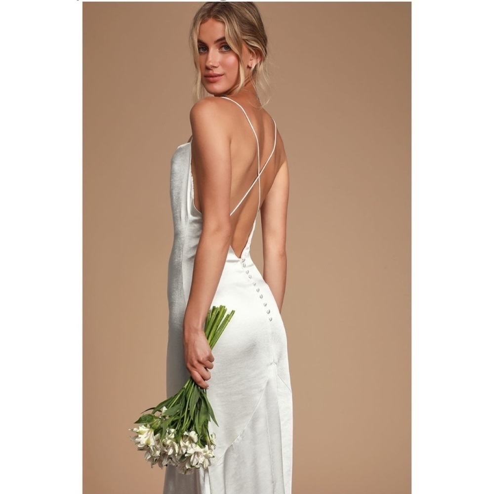 Elliatt White Satin Maxi Dress with Button Back